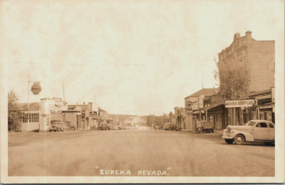 RPPC Eureka Nevada Main Street Eureka Garage Shell Chevron Good Year Old Cars