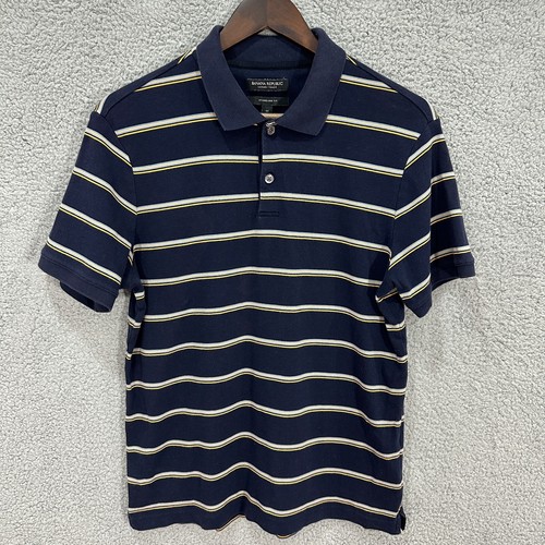 Banana Republic men polo shirt medium blue striped luxury touch