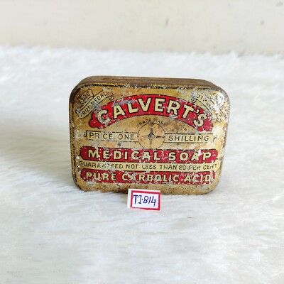 1940s Vintage Calvert's Medical Seife Werbe Litho Dose Verpackung England TI814