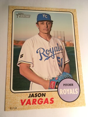 2017 Topps Heritage High Number 5x7 Jason Vargas Royals 689 #'d 01/10 Gold