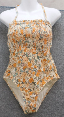 Elodie Ditsy Floral Smocked One Piece Halter Strapless Swimsuit Cupshe M NWT