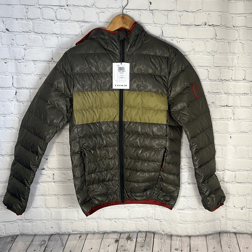Coach Piumino Imbottito Olive Drab Puffer Coat Tg XS NUOVO con etichette