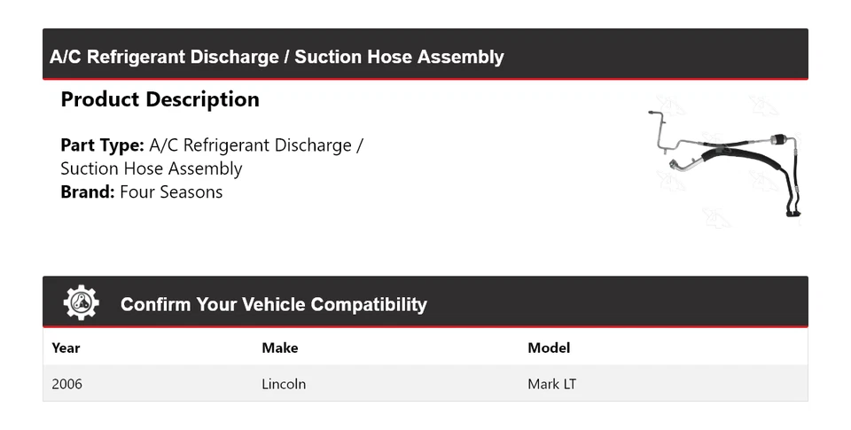 Para 2006 Lincoln Mark LT AC Manguera de Descarga / Succión de Refrigerante Assy 4 Seasons Foto 2 de 4