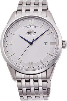 ORIENT Automatic Panaromic Wide Day Blue Hands White Dial Steel Watch RA-AX0005S