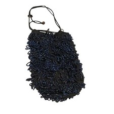 Blue Beaded Fringe Flapper Pouch Purse Antique Vintage Victorian Edwardian TLC