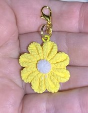 Yellow Daisy Flower Charm Zipper Pull  Keychain Add On Clip 