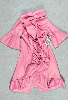 のん^ - ^ Samuel Dong Dress Women's Medium Bubble Gum Ruffle Belted Stretch