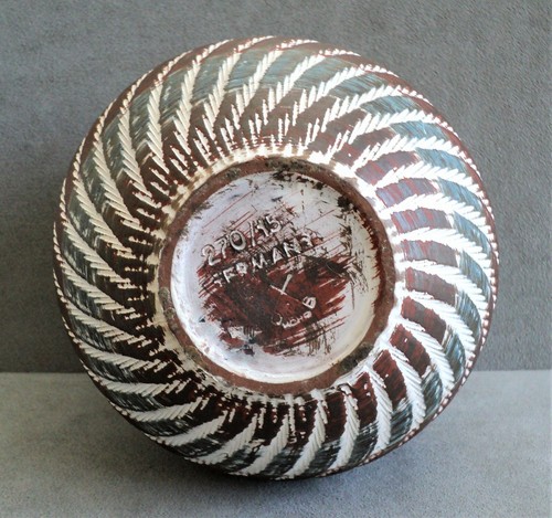 Vtg Dümler & Breiden SGRAFFITO Pottery VASE MidCentury Oblong GERMANY Blue Brown - Picture 7 of 8