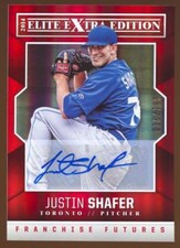 2014 ELITE EXTRA EDITION JUSTIN SHAFER #96 RC ROOKIE AUTO #35/799 BLUE JAYS