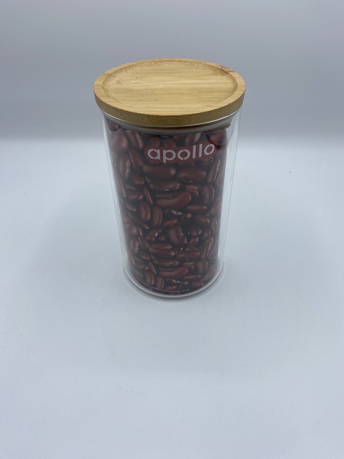 Apollo Borosilicate Glass Round Canister 1.0L Kitchen Storage Clear Jar Wooden