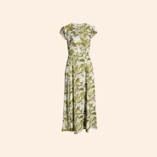 NWT $218 Reformation Gavin Dress Tropical Green Jungle Floral Midi Cap Sleeve 0