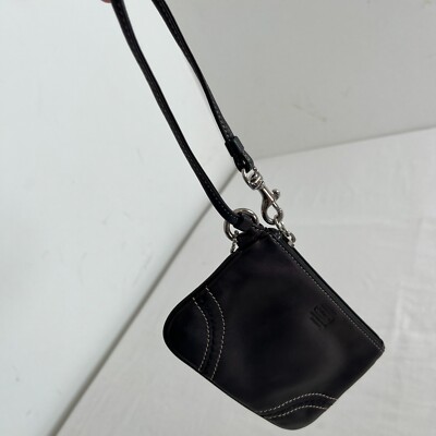 Vintage Coach Leather Wristlet Pouch Black Coin Purse Clutch