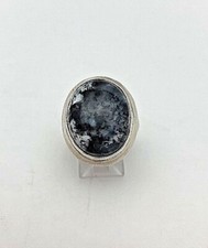 Sterling Silver .925 19mm x 23mm Black White Dendrite Oval Moss Agate Ring Sz 7
