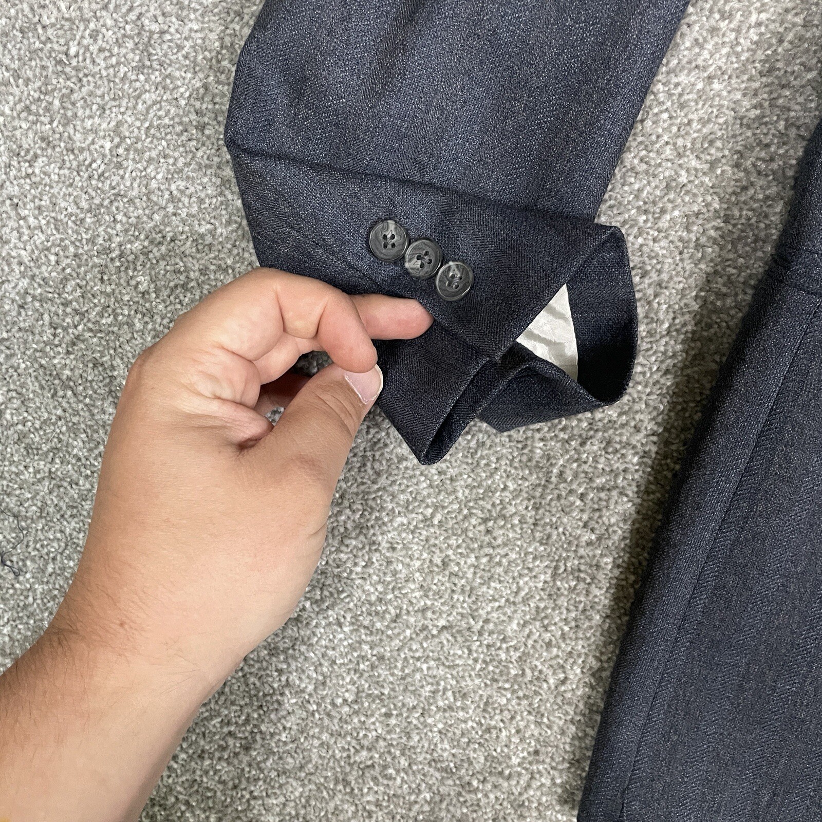 Yves Saint Laurent Blazer Tuta Giacca Cappotto Grigio Blu 100% Lana Made In France