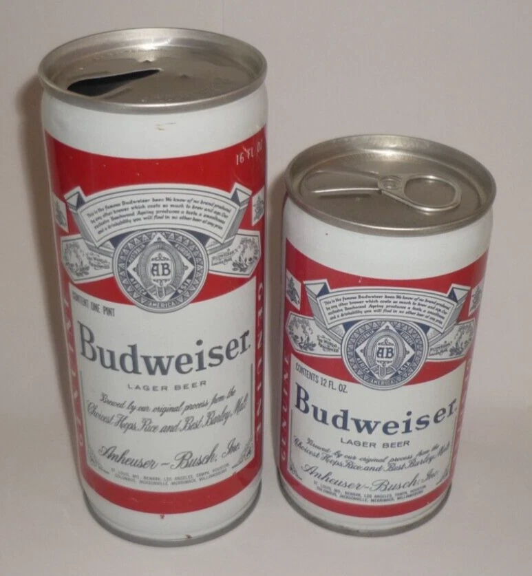 2 Vintage Steel Budweiser Pull Tab Beer Cans 16 ounce 12 oz EMPTY
