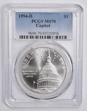 MS70 1994-D Capitol Commemorative Dollar PCGS Blue Label
