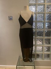 PrettyLittleThing Strappy Bodycon Midi Dress with Mesh Lace Panel- SIZE UK 10