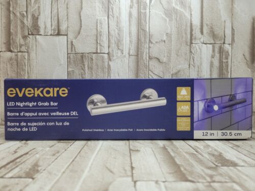 Evekare LED Nightlight Concealed Mount Grab Bar 12" - 第 1/8 張圖片