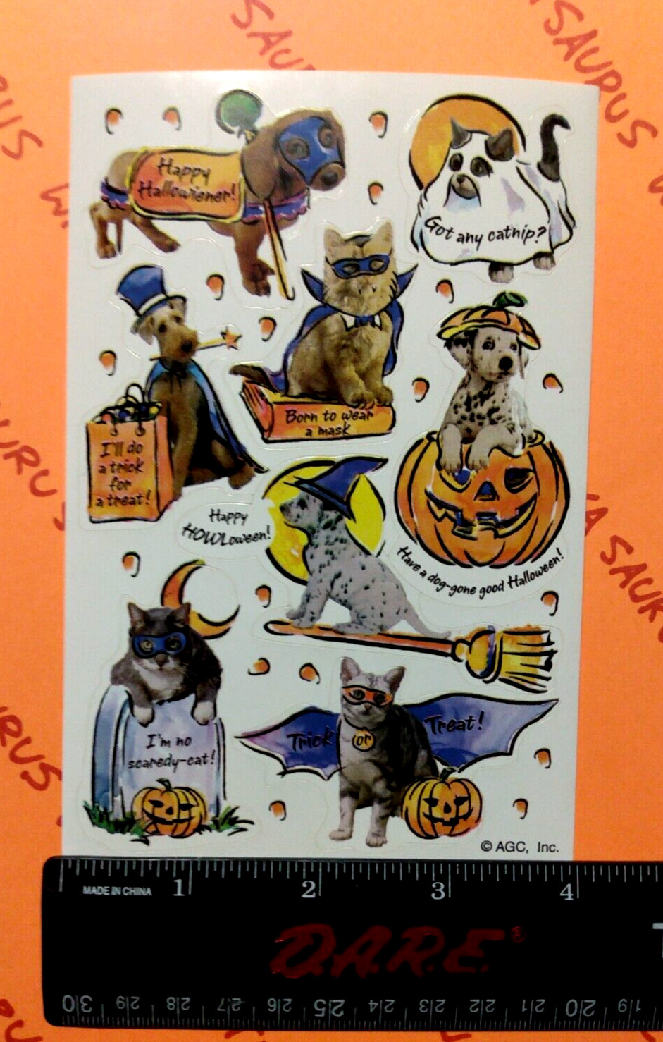 Costumed Dogs & Cats Halloween Stickers Sheet American Greetings
