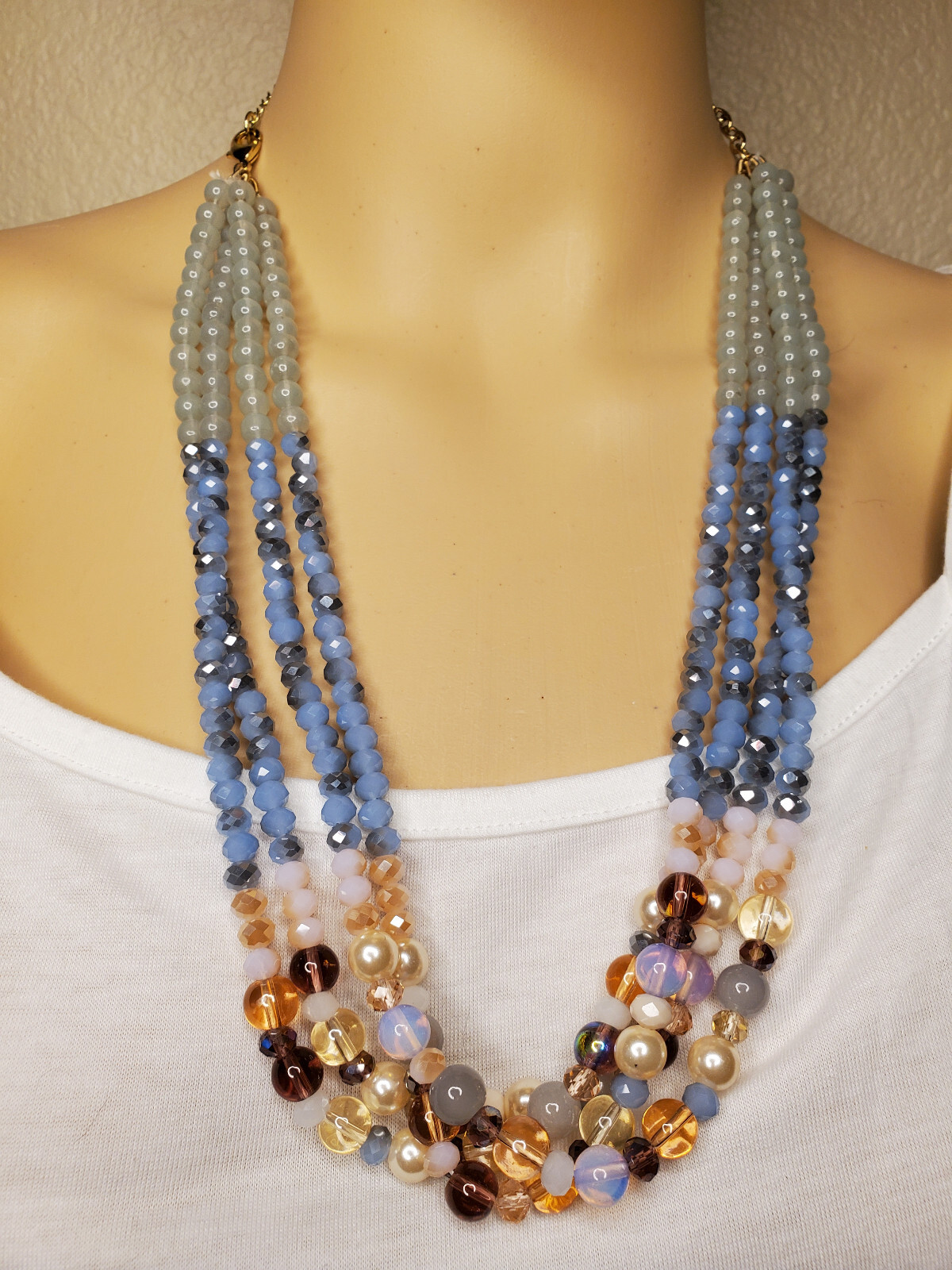 Signed - Talbots Multi Strand Blue Theme Glass & … - image 1