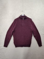 INC International Concepts Men Sweater Large Burgundy 100 Cotton 1/4 Zip Up