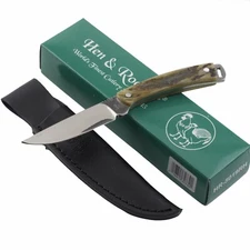 Hen & Rooster Fixed Blade Knife Rams Horn Full Tang Sheath 7" overall
