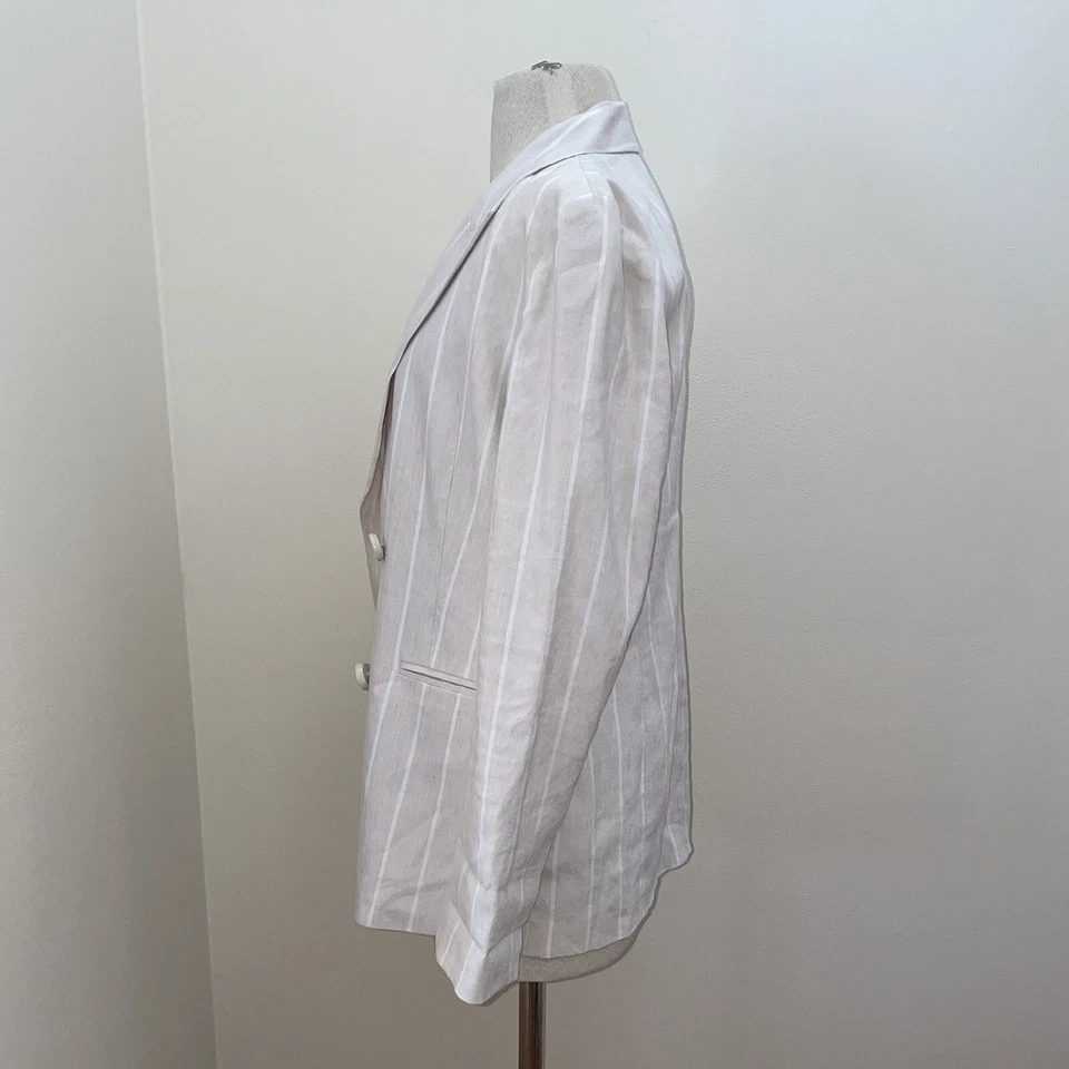 Blazer Leith a Rayas Beige/Blanco Doble Pecho Mezcla de Lino Talla Pequeña/Mediana Foto 2 de 4