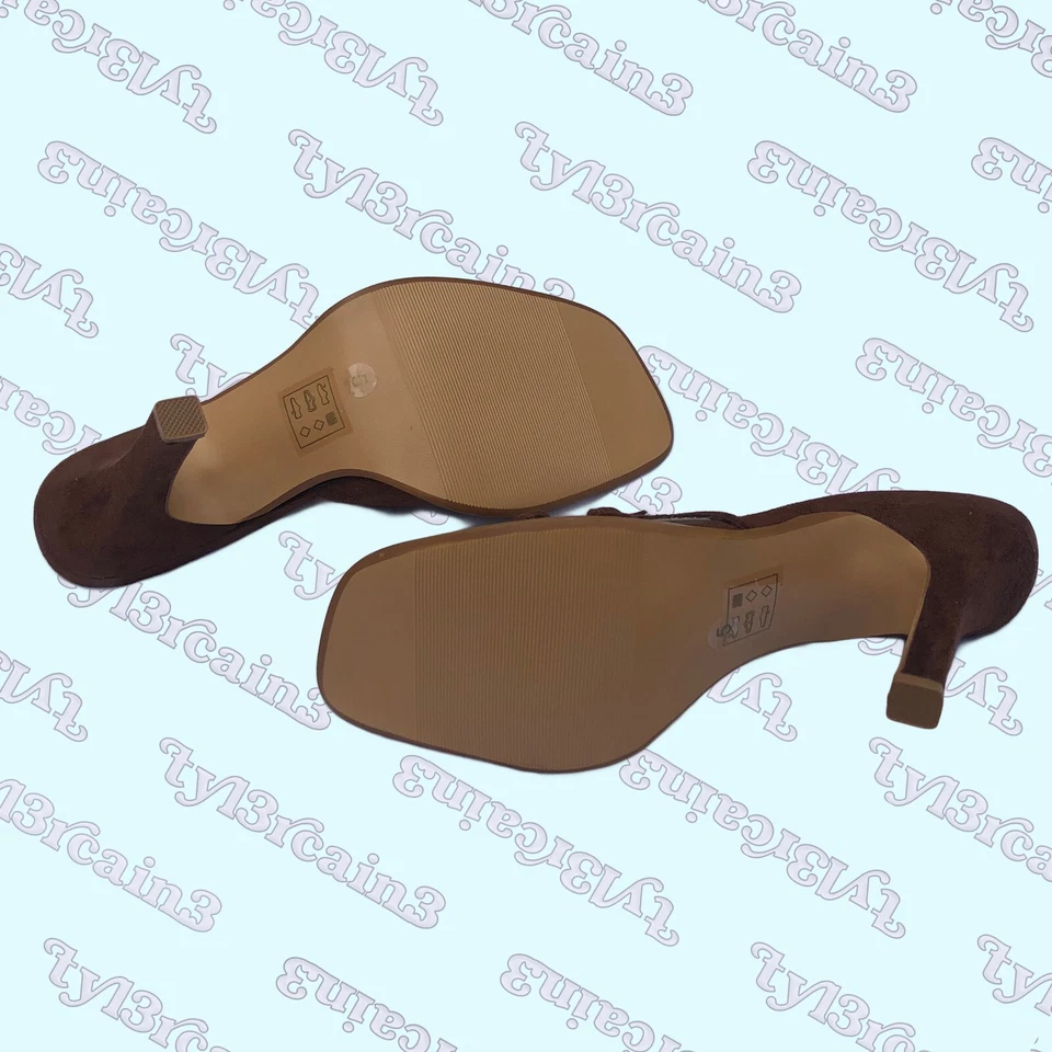 NUEVOS ZAPATOS DE TACÓN VINTAGE CASUALES DE GAMUZA IMITADA MARRÓN UK5 - ESTILO Y2K 2000 Foto 2 de 3