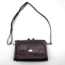 Vintage 80s Marc Chantal Brown Patchwork Leather Organizer Shoulder Bag Purse