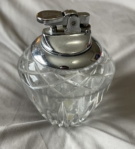 Vintage Princess House Lead Crystal Gem Shaped Table Top Butane Lighter/ Ashtray