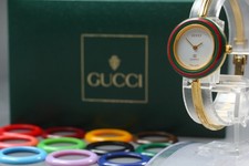  EXC 5 in BOX GUCCI 1100-L Change Bezel 12 Colors Quartz Gold Women Watch