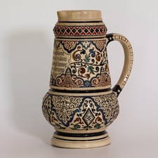 antike alte Schenkkanne Relief Prunkkrug Mostkrug Keramik Zinndeckel ca 2l