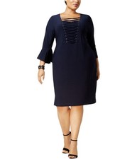 Love Scarlett Womens Criss-Cross Sheath Dress, Blue, Plus Size, 1X