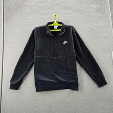 Nike Men Sweatshirt L Black Fleece Club 1/2 Zip Logo Long Sleeve Embroidered