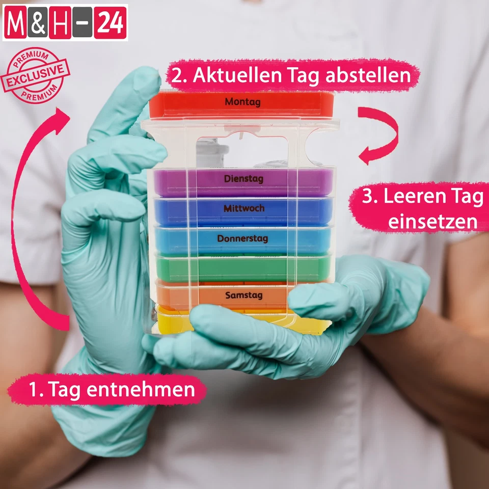 Tablettenbox 7 Tage Pillendose Pillenbox Medikamentenbox Medikamentendosierer - Bild 3 von 4