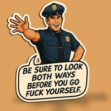 Be Sure to Look Both Before you go F Ways Vinyl Decal  Funny Retro Humor Sticker