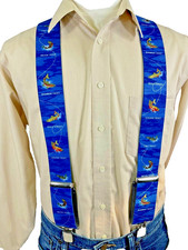 Men's, Trout on Blue, XL, 2", Adj., Suspenders / Braces, Made in the USA