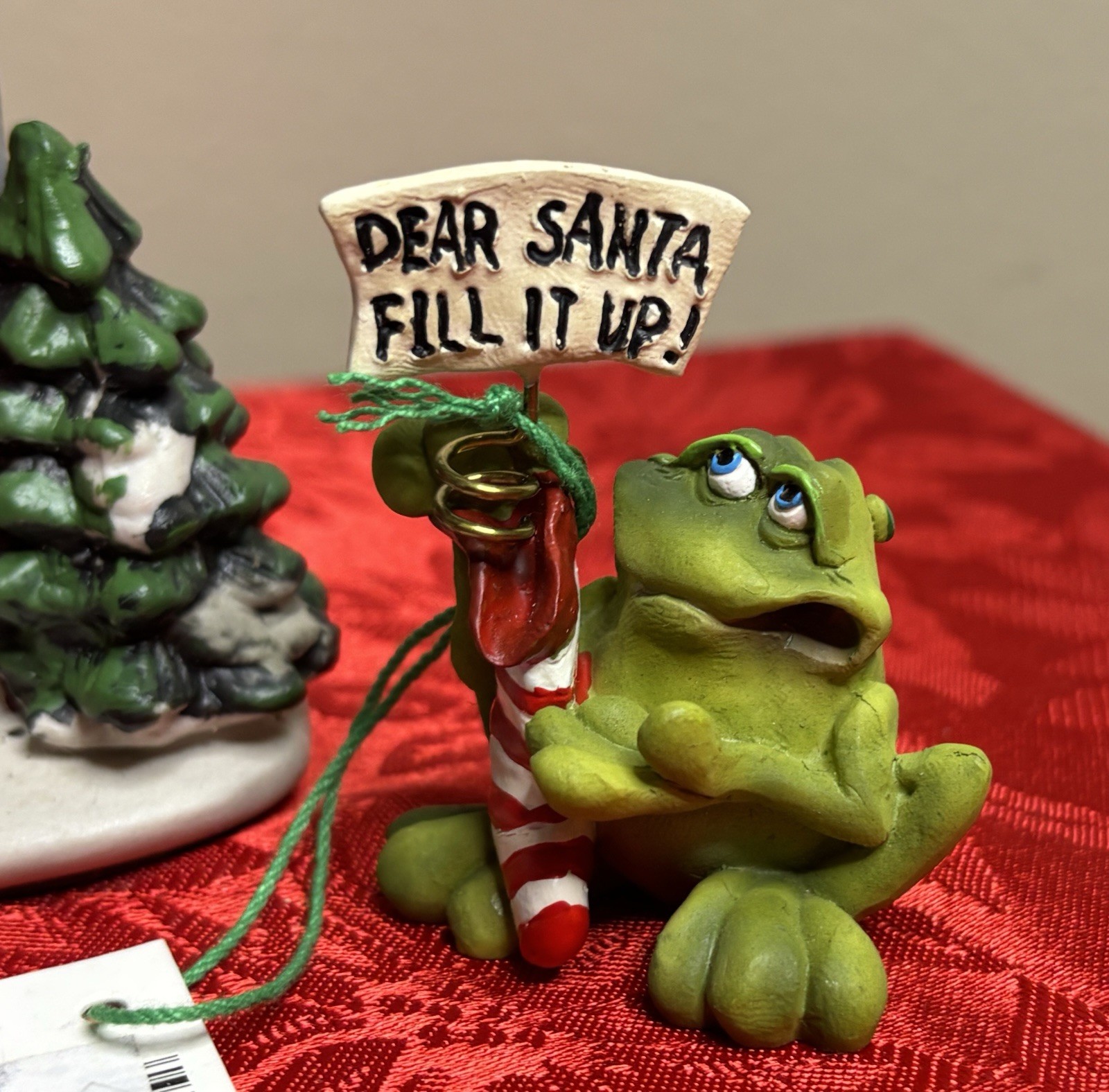 NOS Frog Christmas Stocking Mini Figure Hand Painted By Russ Berrie & Co. 2”