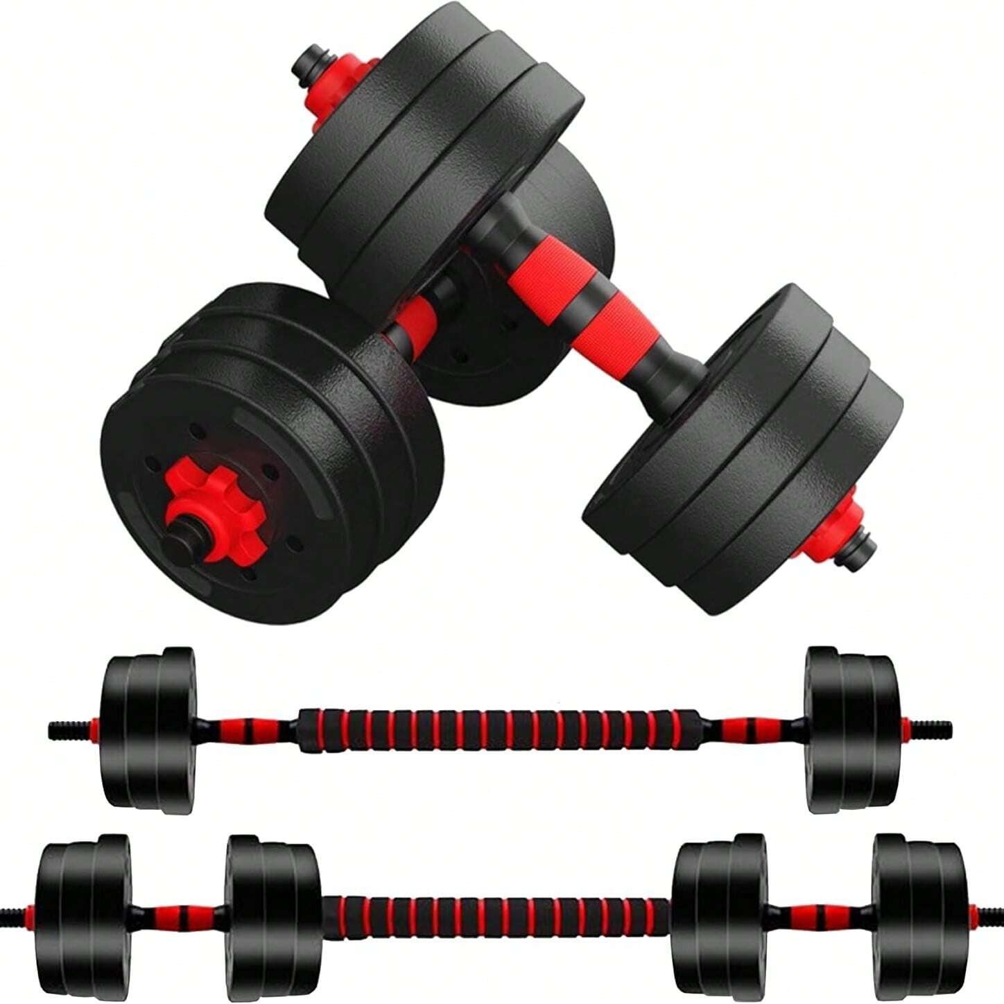 44lbs Adjustable Dumbbell Set 3 in 1 Barbell Push Up Stand Home Gym Weight Kit