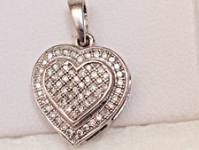 PRETTY PETIT 10K SOLID WHITE  GOLD PAVE  DIAMONDS HEART PENDANT VIDEO