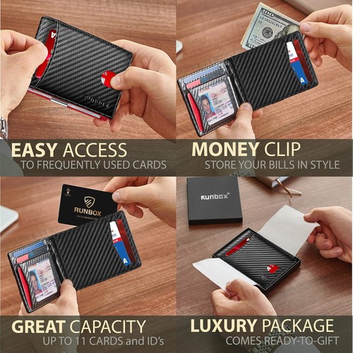 Slim Wallet for Men Genuine Leather RFID Blocking Bifold Minimalist Front Poc... - Picture 2 of 7