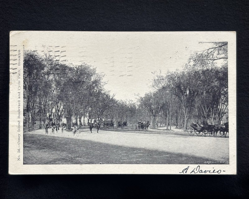BICYCLE PATH ON CONEY ISLAND BOULEVARD Brooklyn NYC - Postcard 1906 J. Koehler