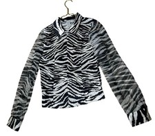 VTG Zebra Zip Up Straight Cut Jacket Semi Sheer Sleeve Size Medium USA Made READ