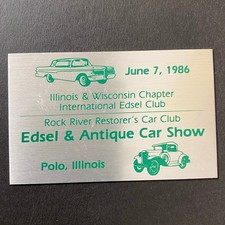 1986 Edsel Antique Car Show Aluminum Plaque Polo Illinois