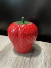 Vintage Hazel Atlas Milk Glass Strawberry Painted Red Lidded Jelly Jam Jar