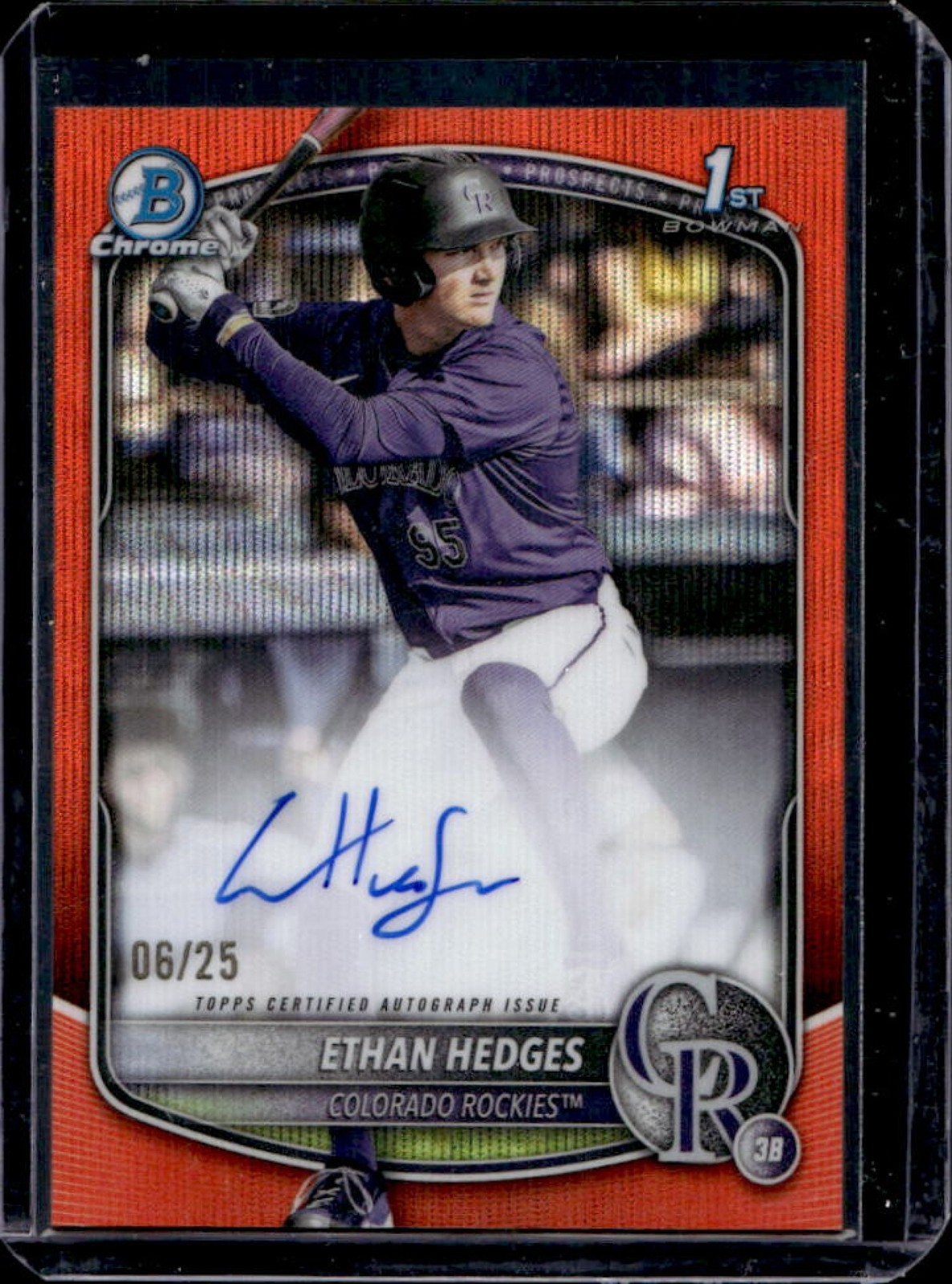 2025 Bowman Draft Ethan Hedges Chrome Auto Orange Wave Refractor 1st #/25
