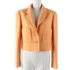 Excellent CHANEL tailored jacket COCO Mark Button Tweed Orange Women 38 96P ...