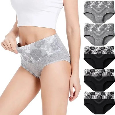 Cotton High Waist Panties Women's Plus Size Soft Briefs Underwear 3 Pcs