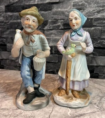 VINTAGE HOME INTERIOR PORZELLAN BAUER & FRAU FIGUR Made In Italy