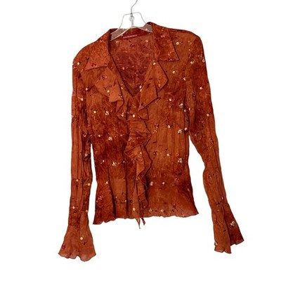 Ruffle Whimsigoth Floral Embroidered Top Witchy 90s Boho Festival - Medium